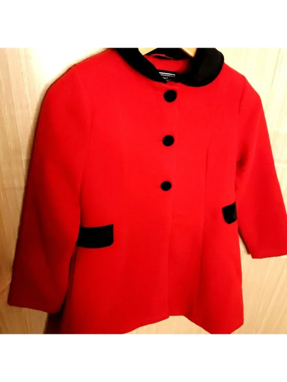 Rothschild Girls New Red Peacoat With Black Velvet Collar 7-8
